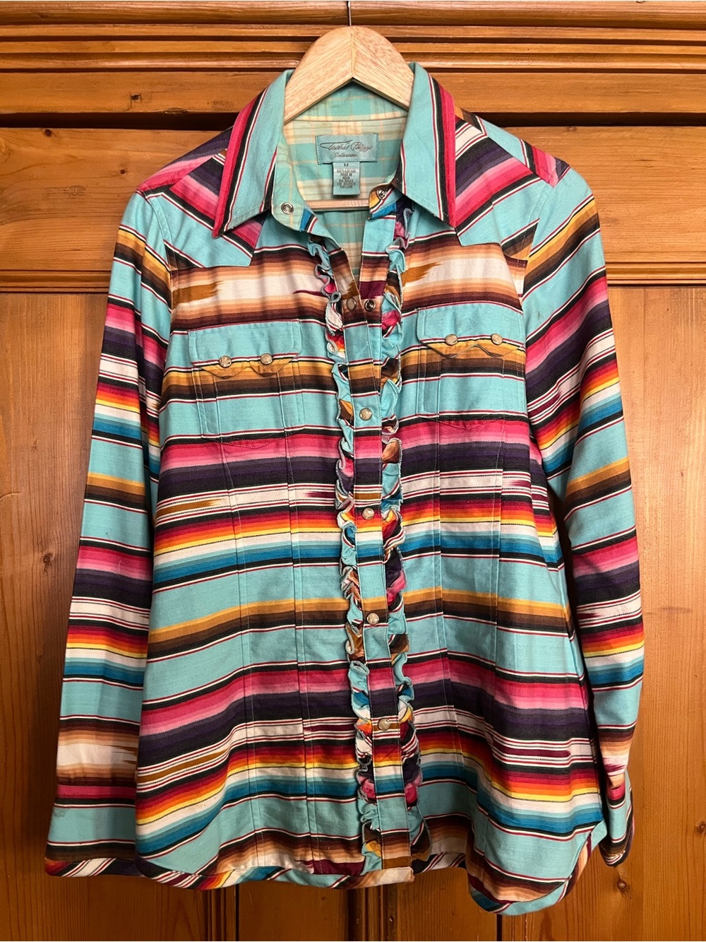 Tasha Polizzi Turquoise Multicolor Serape Striped Pearl Snap Shirt